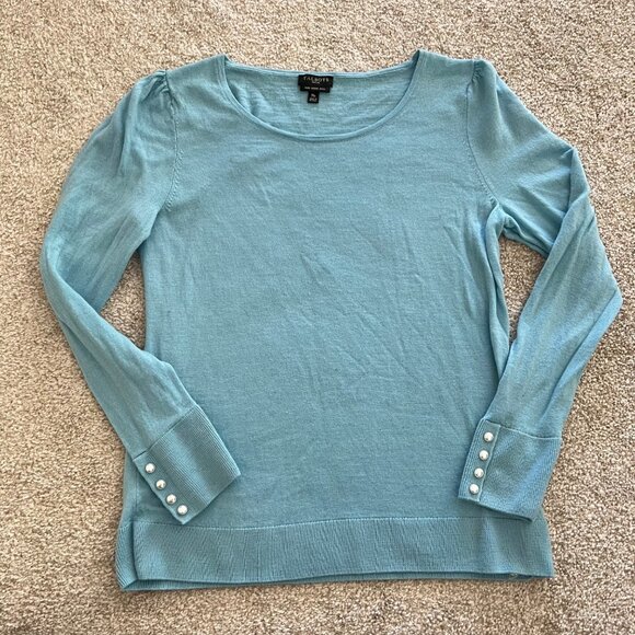 Talbots Pure Merino Wool Sky Blue Pearl Accent Sweater size Petite Medium NWOT - Picture 4 of 9